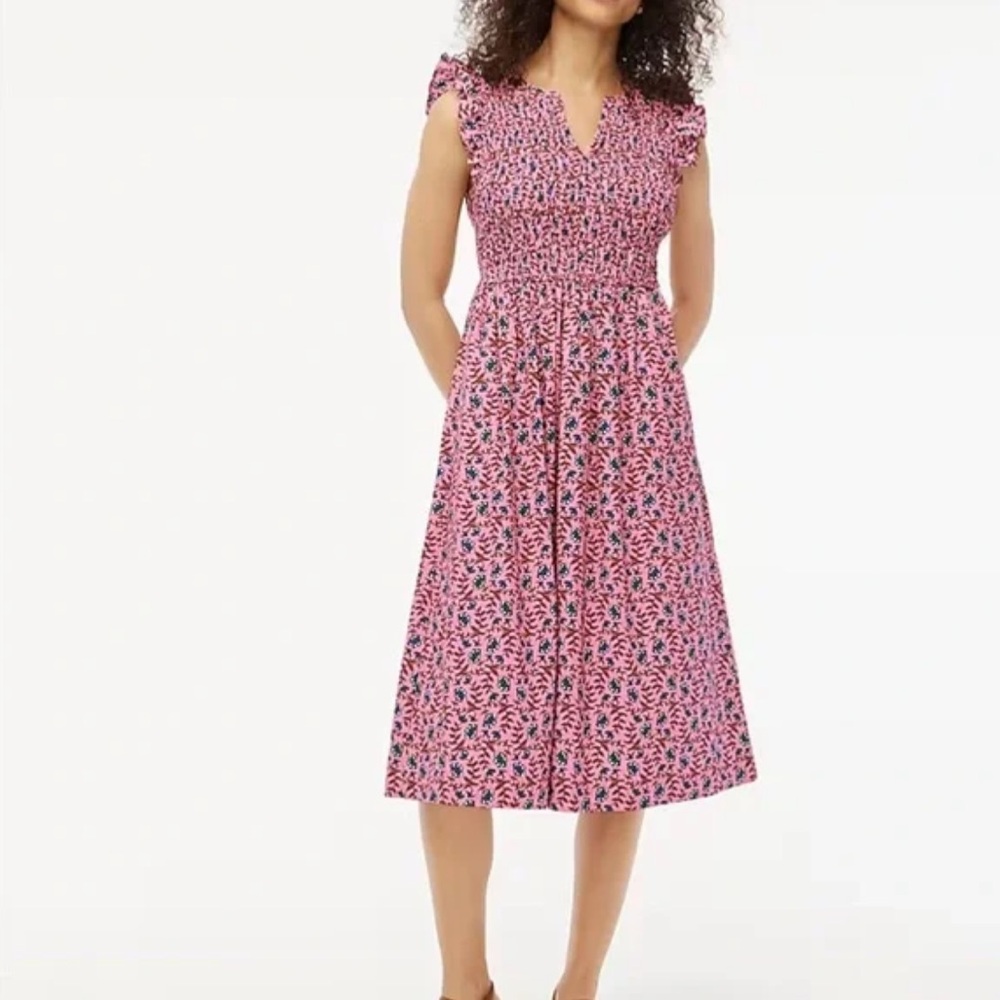 J. Crew Pink and Blue Floral Midi Dress